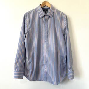 Banana Republic Slim Fit Striped Dress Shirt L Non Iron Blue Orange Quiet Luxury